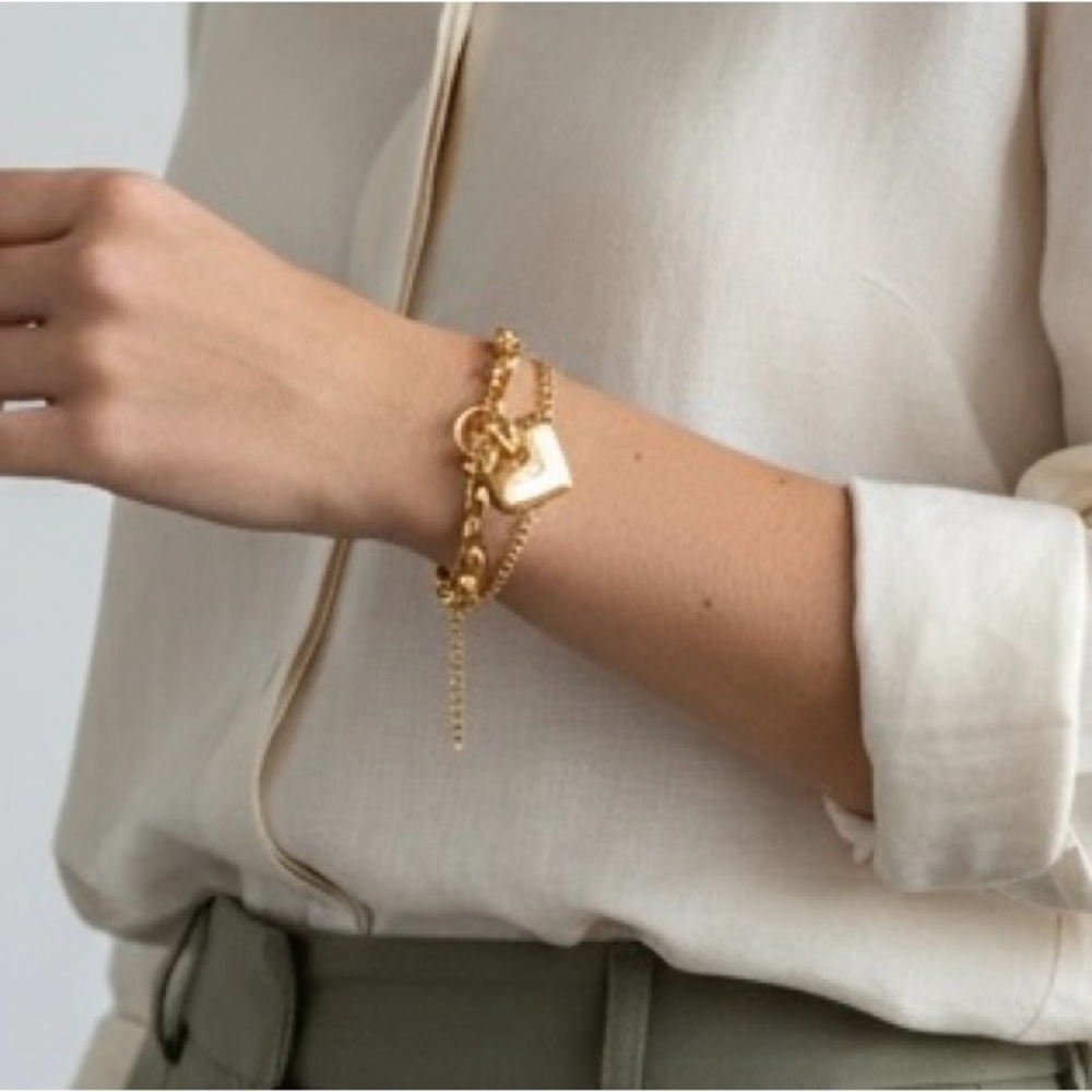 Gold Heart Chain Bracelet Set - Picture 2 of 2